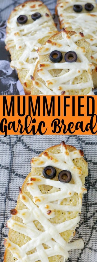 Mummified Garlic Bread | Foodtastic Mom #halloween #halloweenrecipes #garlicbread