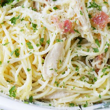 Turkey Carbonara - use up that leftover Thanksgiving turkey! #ohioeggs #ad