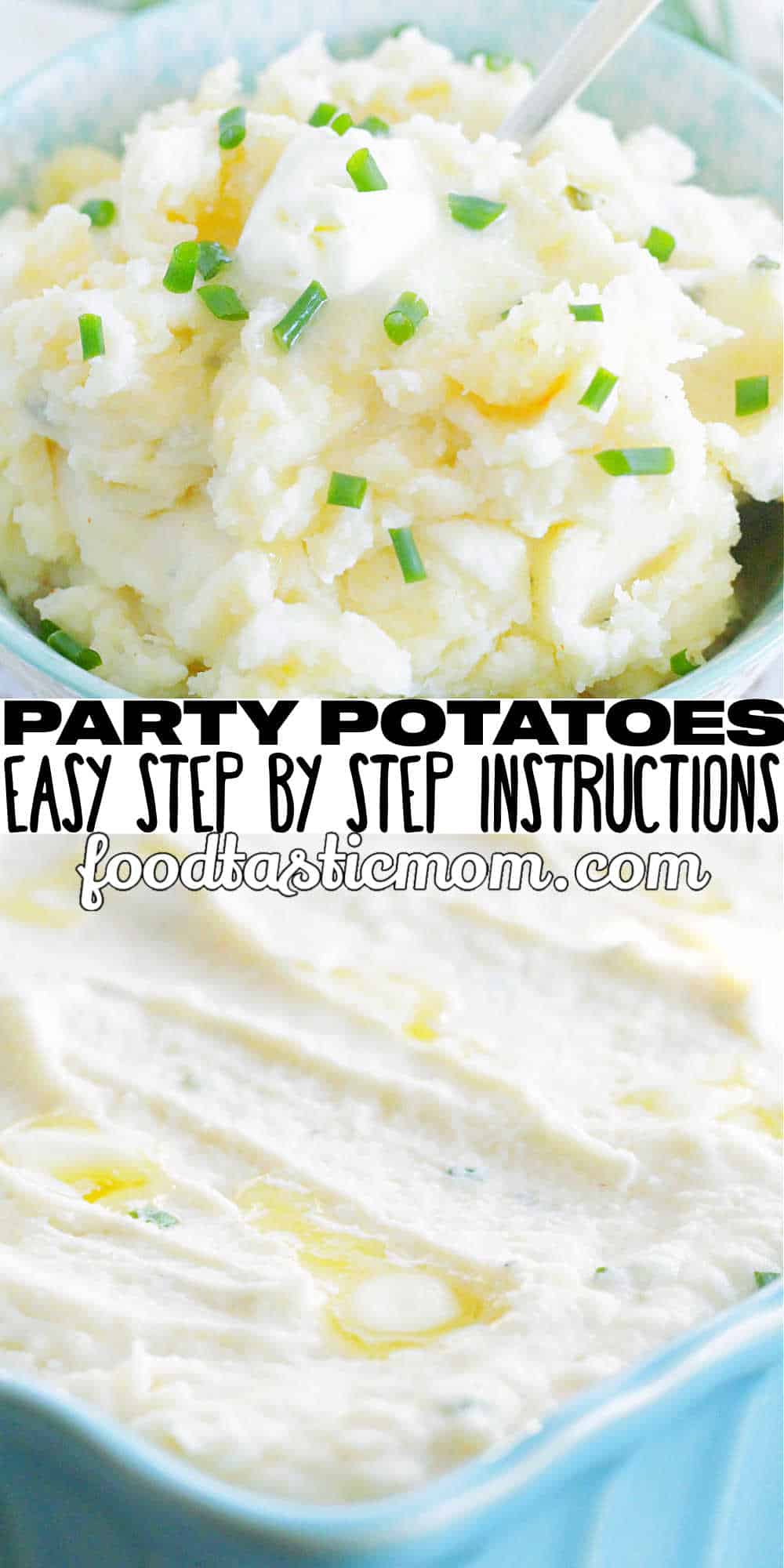 Party Potatoes are the ultimate make-ahead potatoes for holiday entertaining! Creamy mashed potatoes baked in the oven when ready to serve via @foodtasticmom