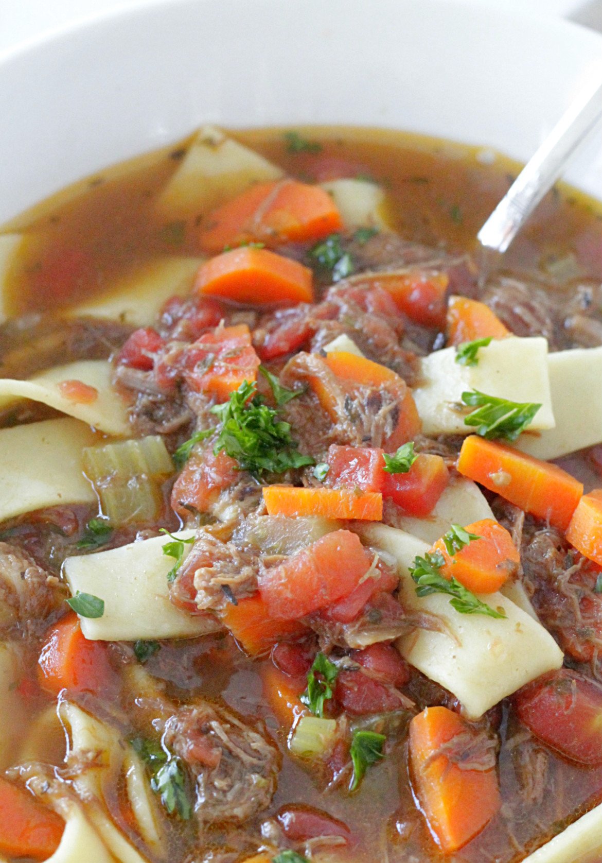 beef noodle soup close up