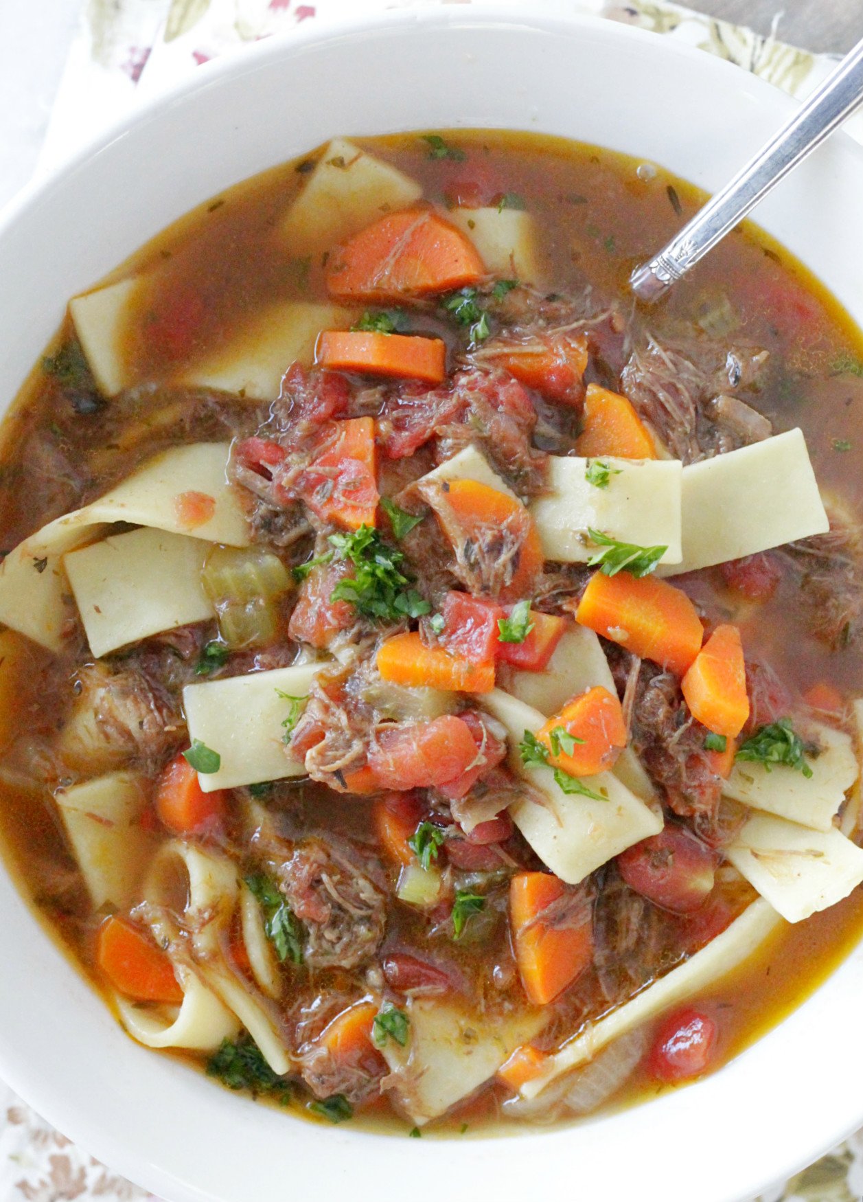 beef noodle soup top view