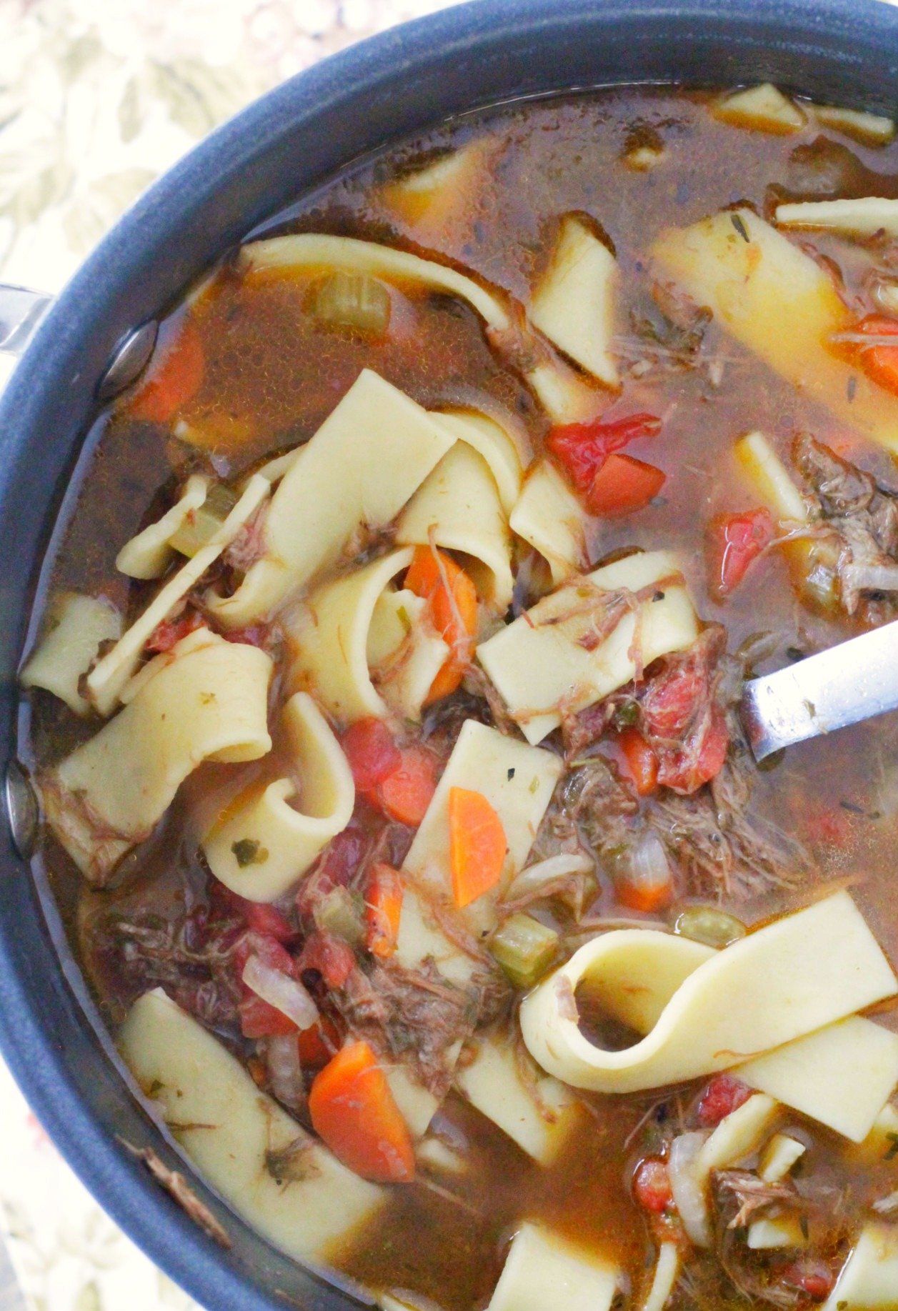 beef noodle soup in the pot