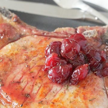 Reverse Seared Pork Chops with Cherry Pan Sauce #ohpork #ad