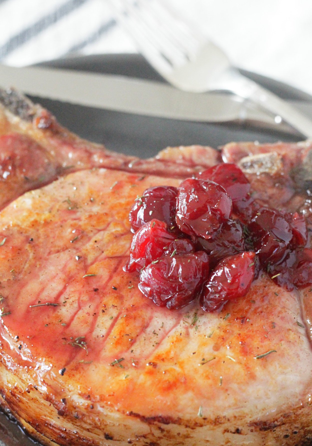 Reverse Seared Pork Chops with Cherry Pan Sauce #ohpork #ad