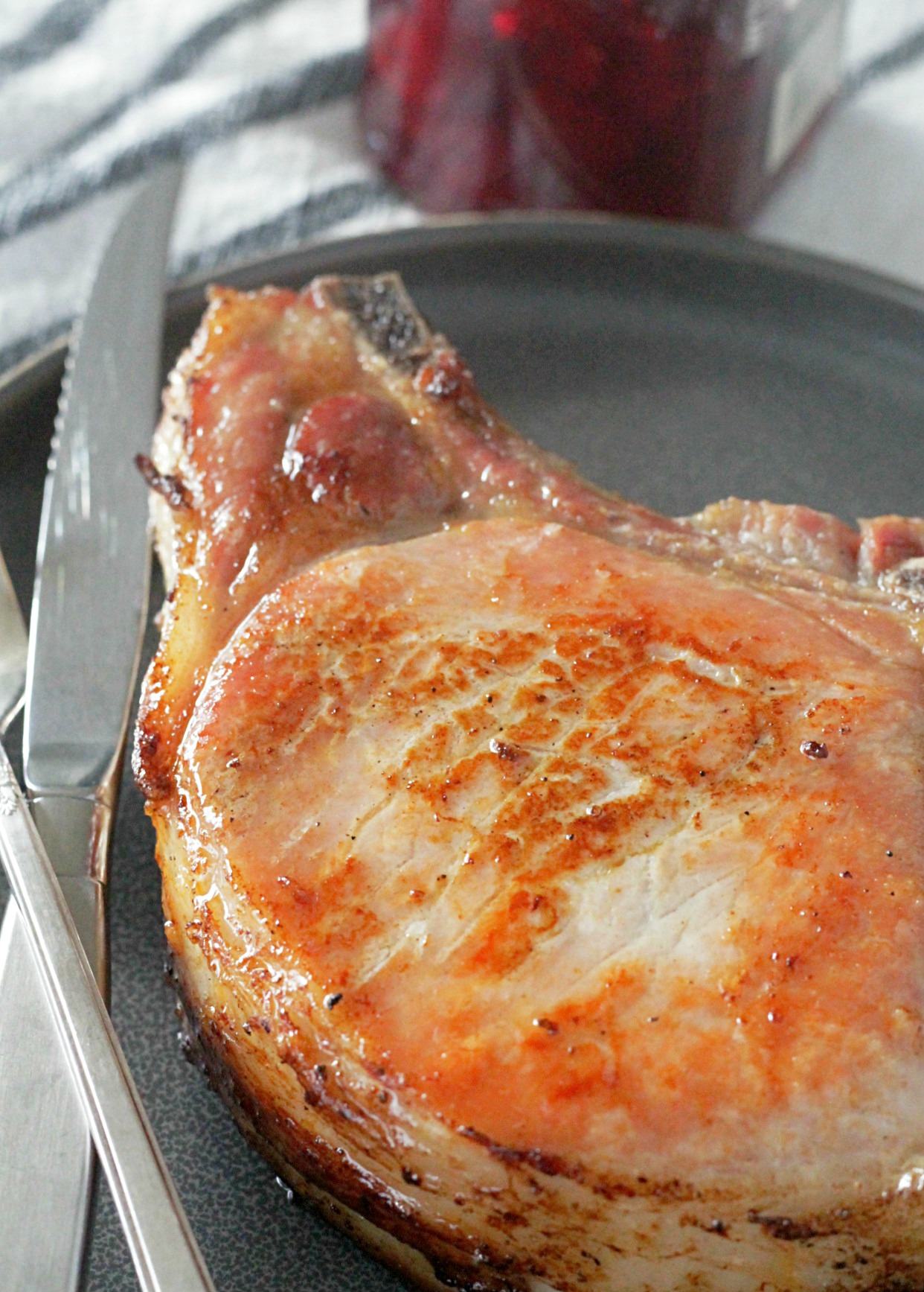 Reverse Seared Pork Chops with Cherry Pan Sauce #ohpork #ad