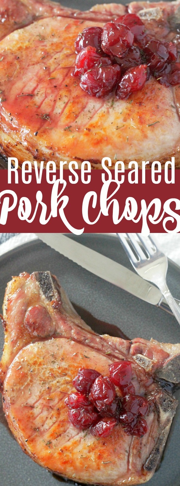Reverse Seared Pork Chops with Cherry Pan Sauce #porkrecipes #porkchops #datenightdinnerrecipes #ohpork #ad via @foodtasticmom