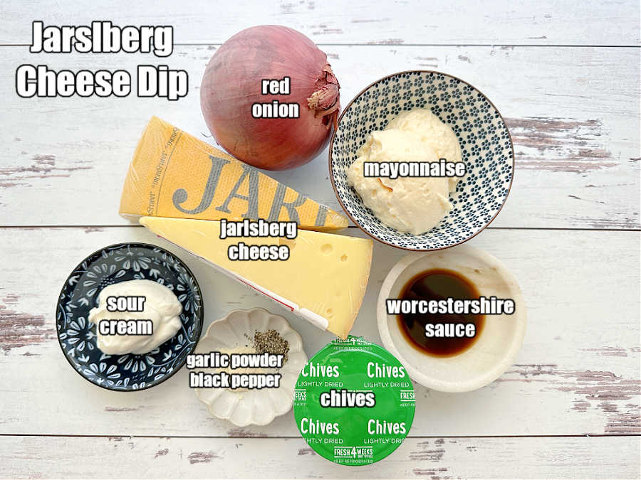 picture of all the ingredients needed to make Jarlsberg cheese dip
