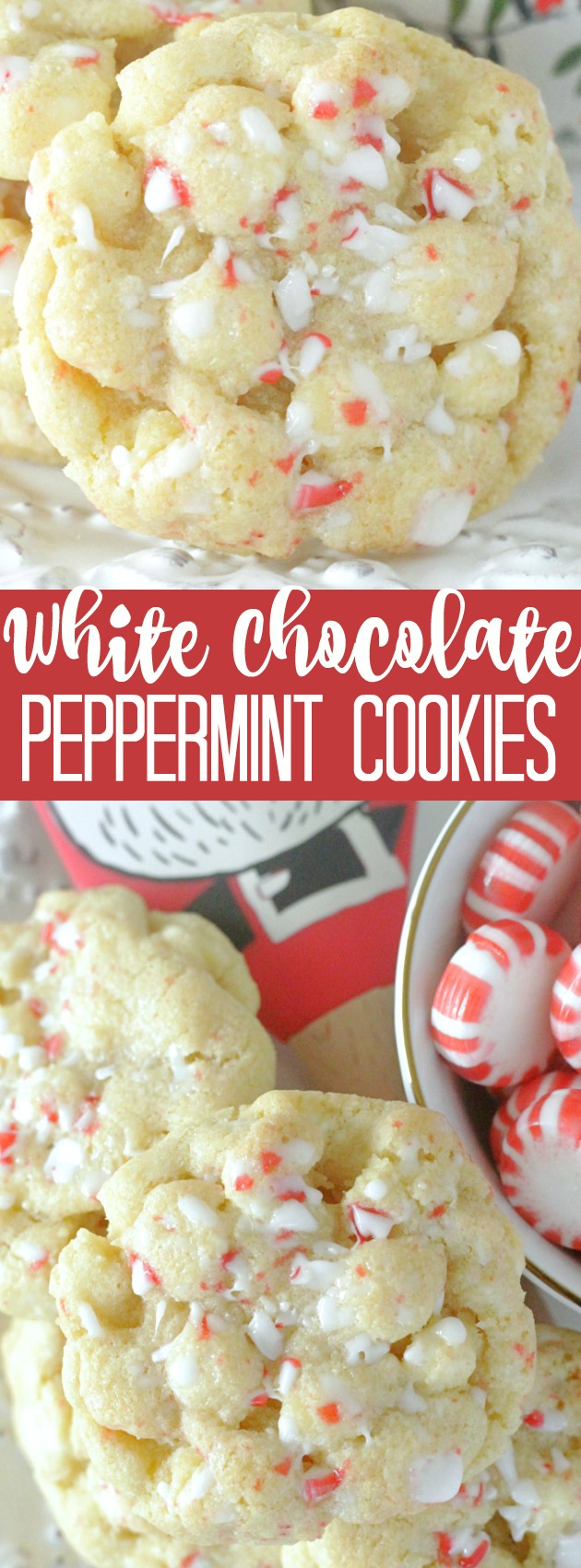 White Chocolate Peppermint Cookies | Foodtastic Mom #christmascookies #holidaycookies #cookierecipes #whitechocolatepeppermint #cookies