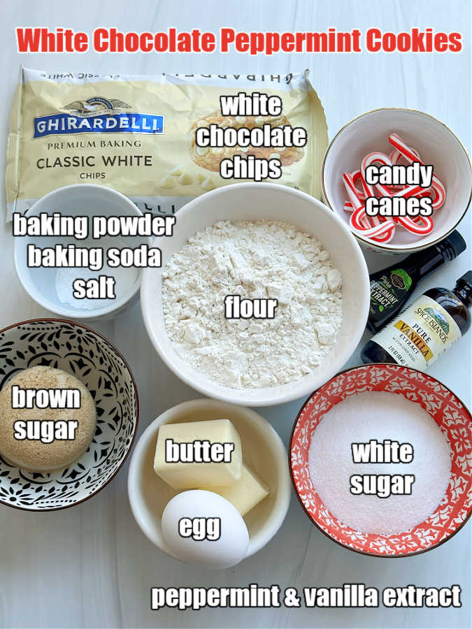 ingredients needed for making white chocolate peppermint cookies