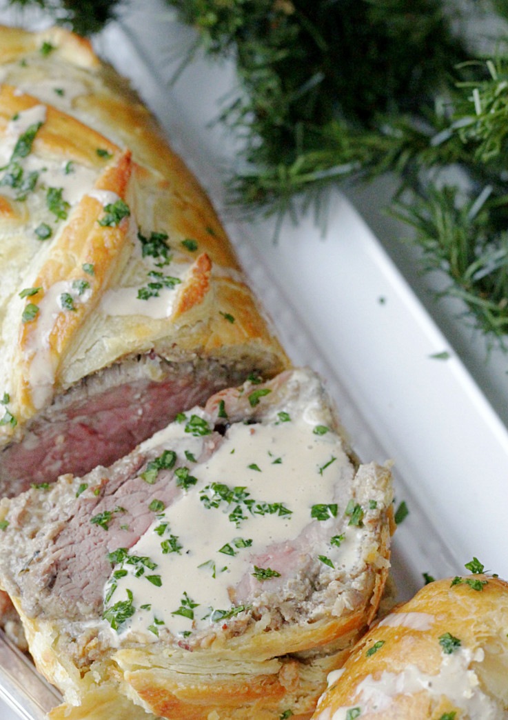 holiday beef Wellington sliced