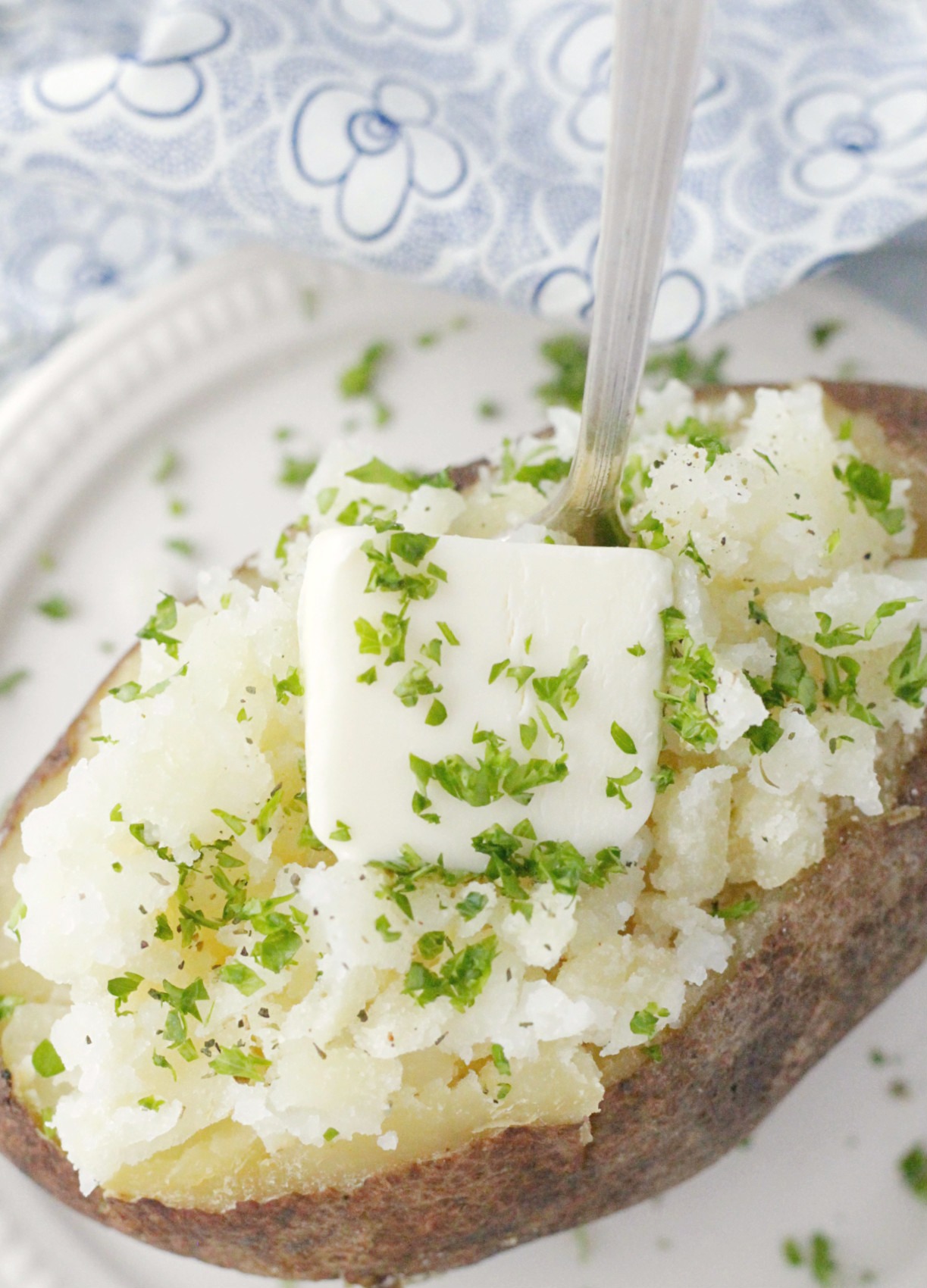 baked potato with butter top view