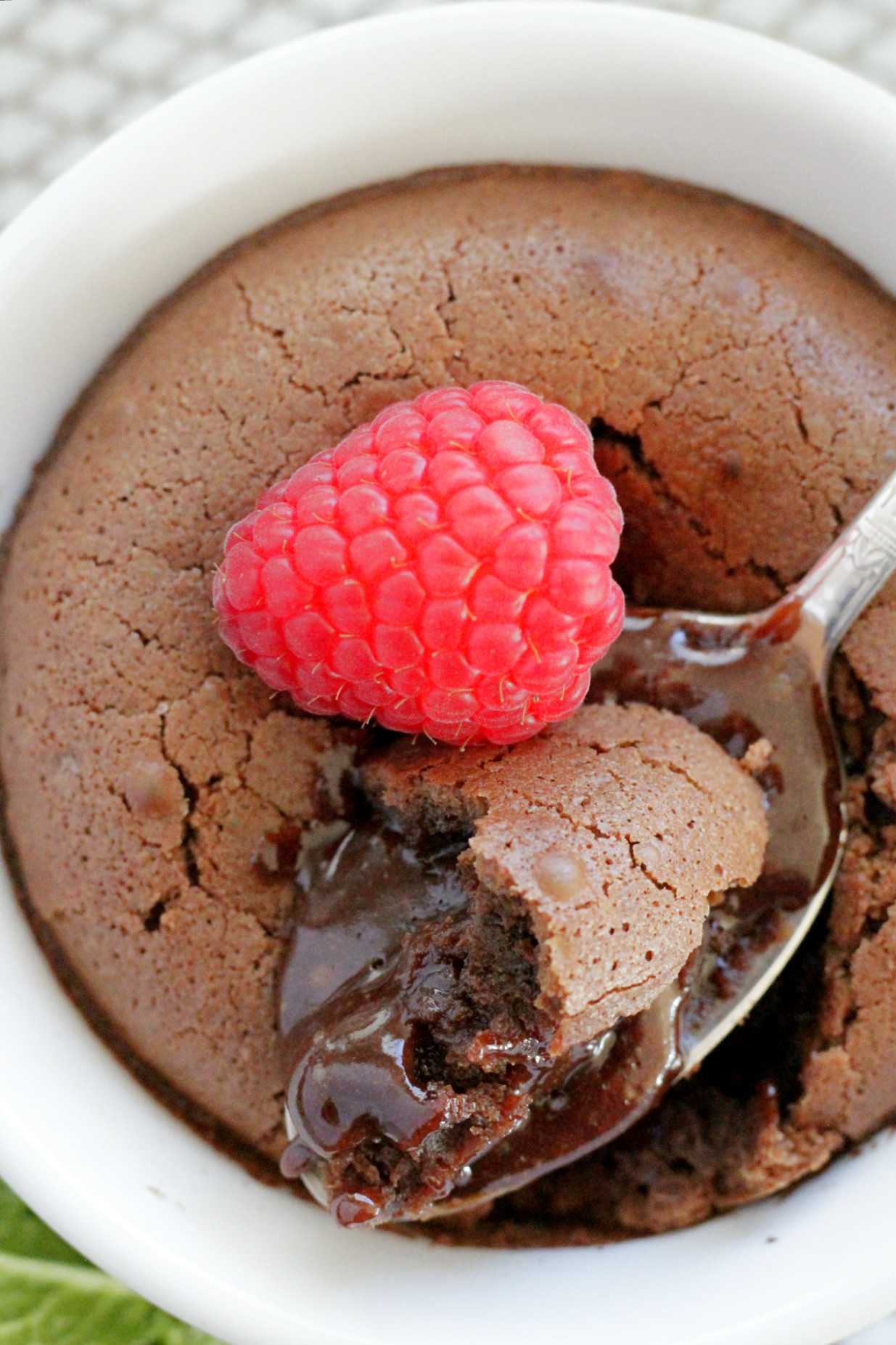 molten chocolate lava cake close up top view