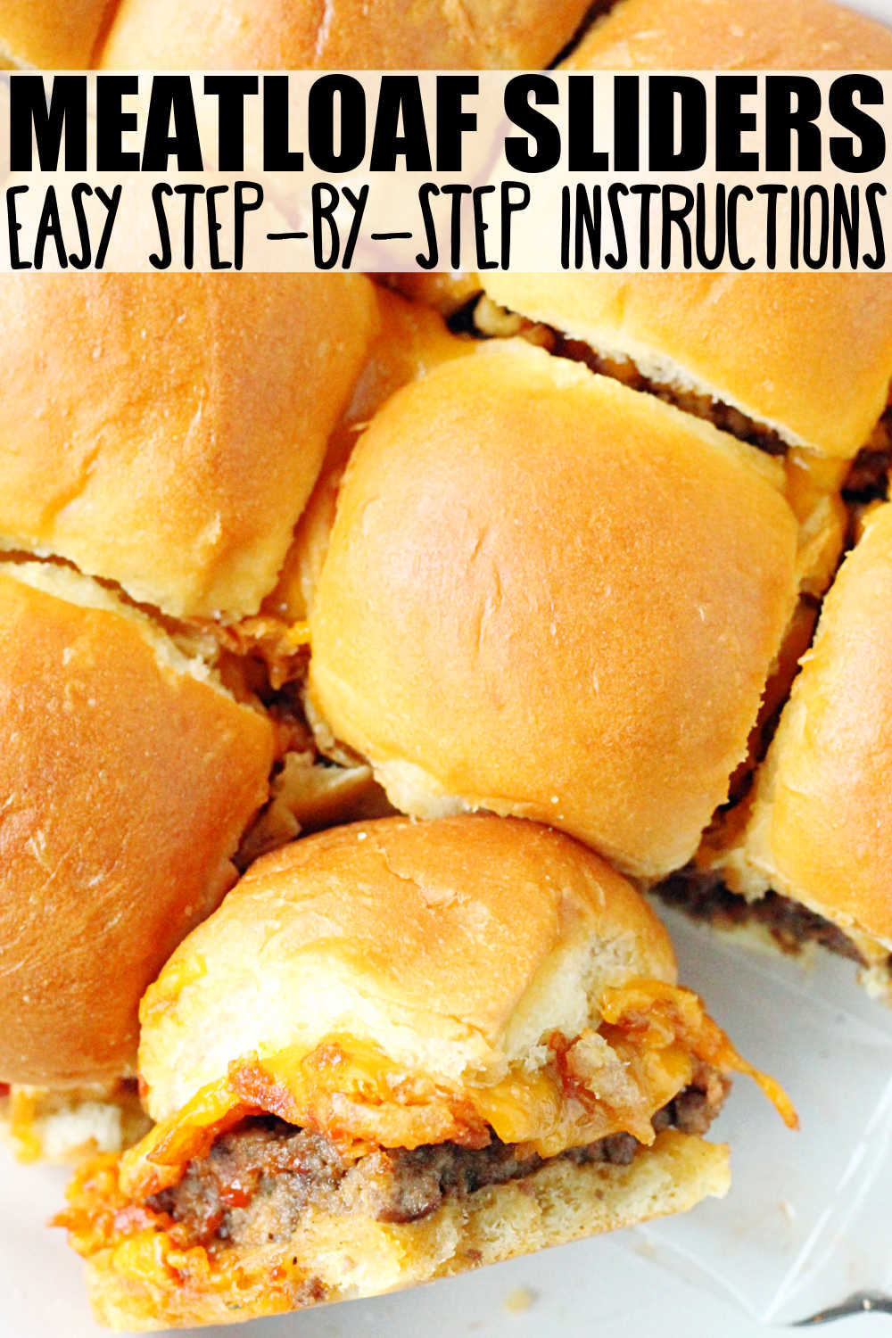 Serve these meatloaf sliders at your next party and everyone will be asking you for the recipe. Made with a unique way of baking the meatloaf seasoned burger and topped with french fried onions, cheddar and a sweet and tangy sauce. via @foodtasticmom
