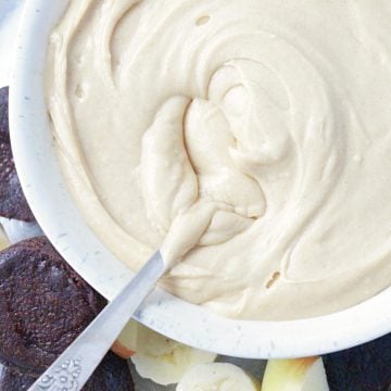 creamy peanut butter dip top view