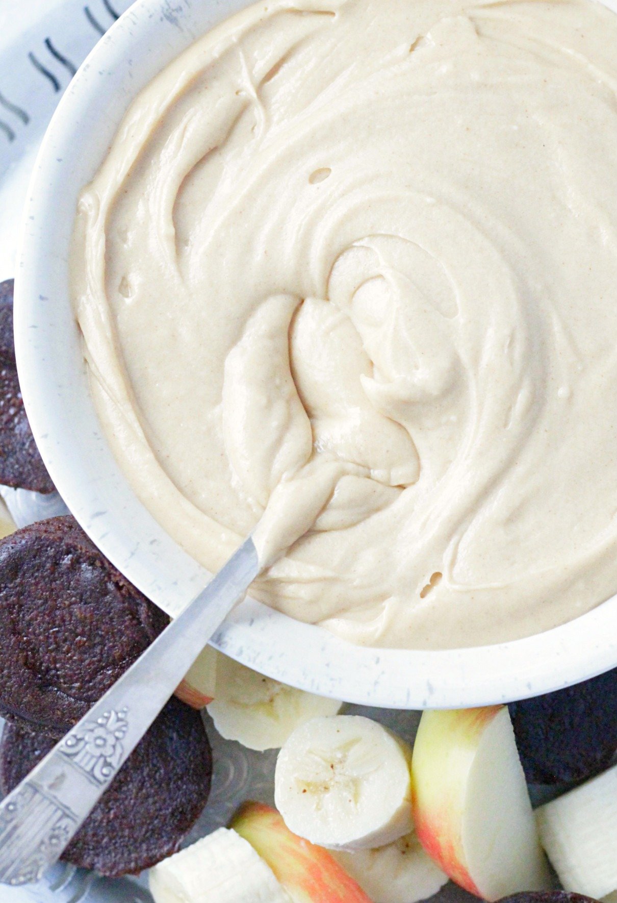 creamy peanut butter dip top view