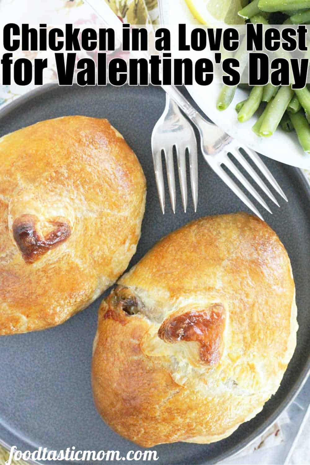 Chicken in a Love Nest is a delicious, French-inspired dish that is perfect for date night. Chicken breasts, brie cheese and mushrooms in a wine sauce are wrapped in puff pastry. via @foodtasticmom