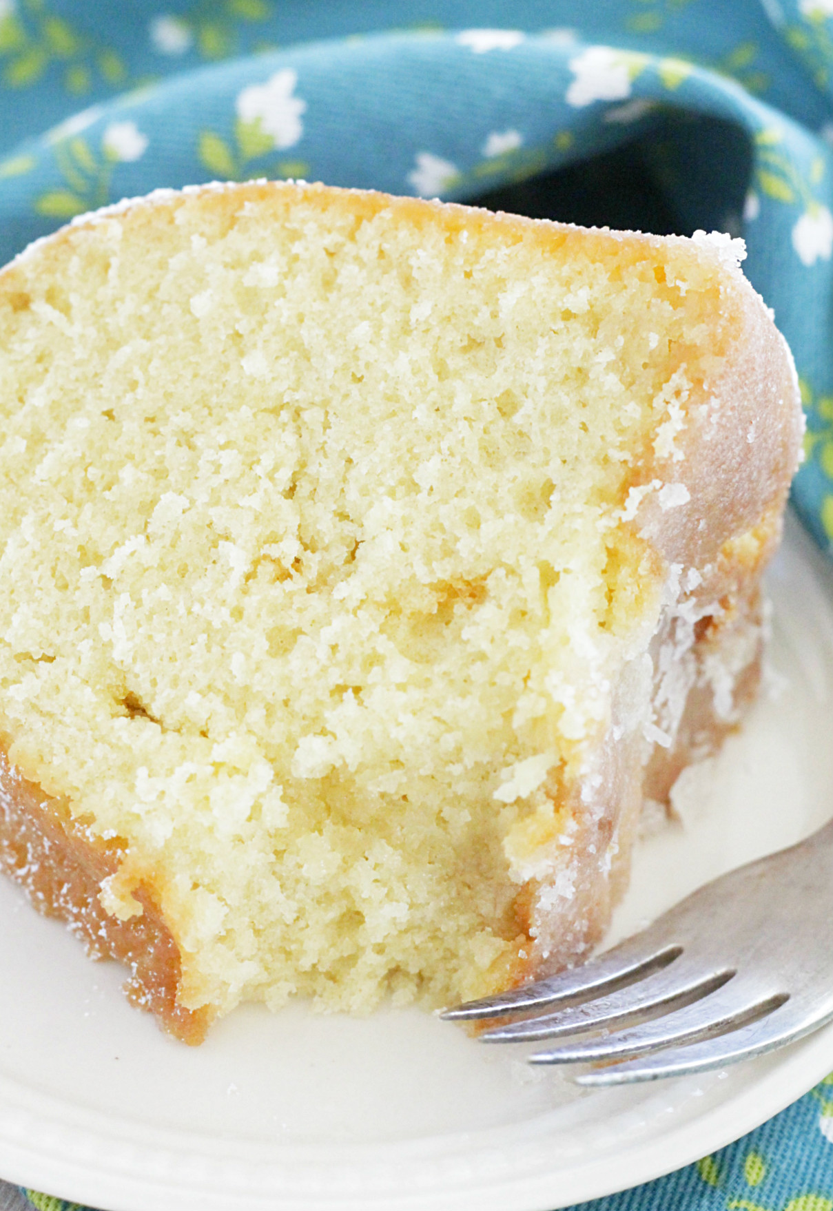 Kentucky butter cake slice with bite taken 