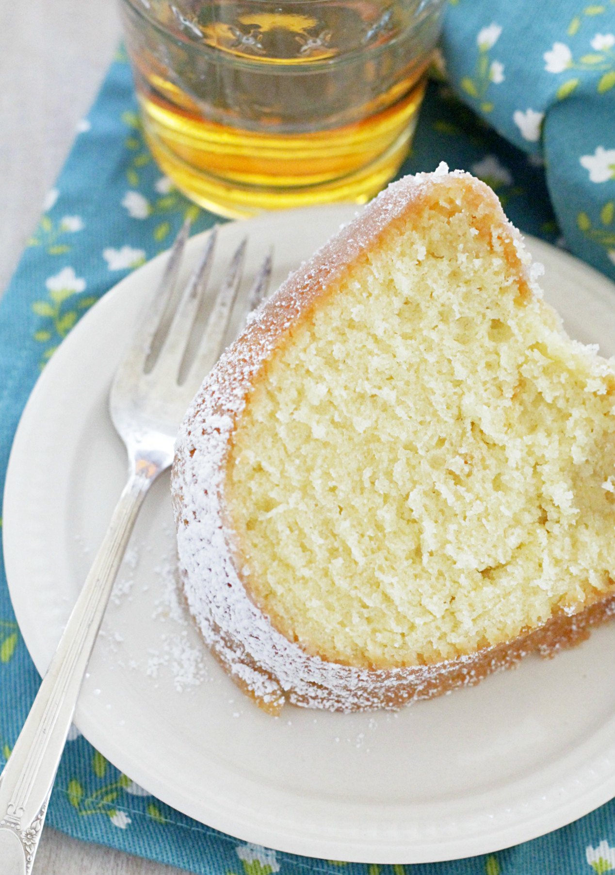 slice of Kentucky butter cake with shot of bourbon