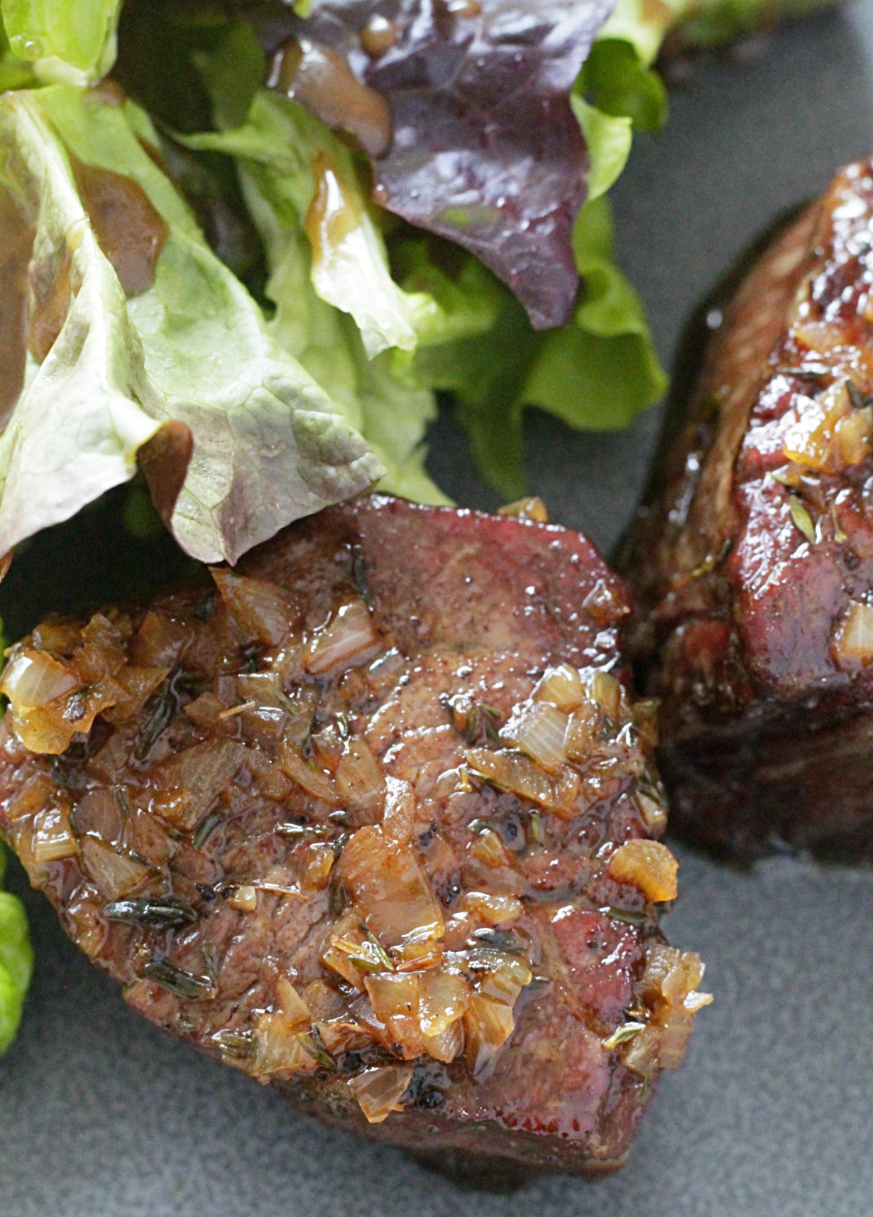 close up of reverse sear filet mignon