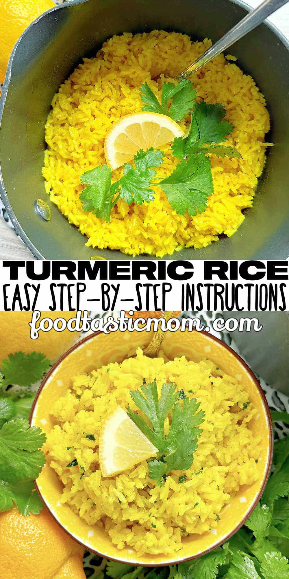 Turmeric Rice is an easy and colorful side dish. The rice is fragrant and delicious with turmeric, garlic, butter and fresh lemon juice. via @foodtasticmom