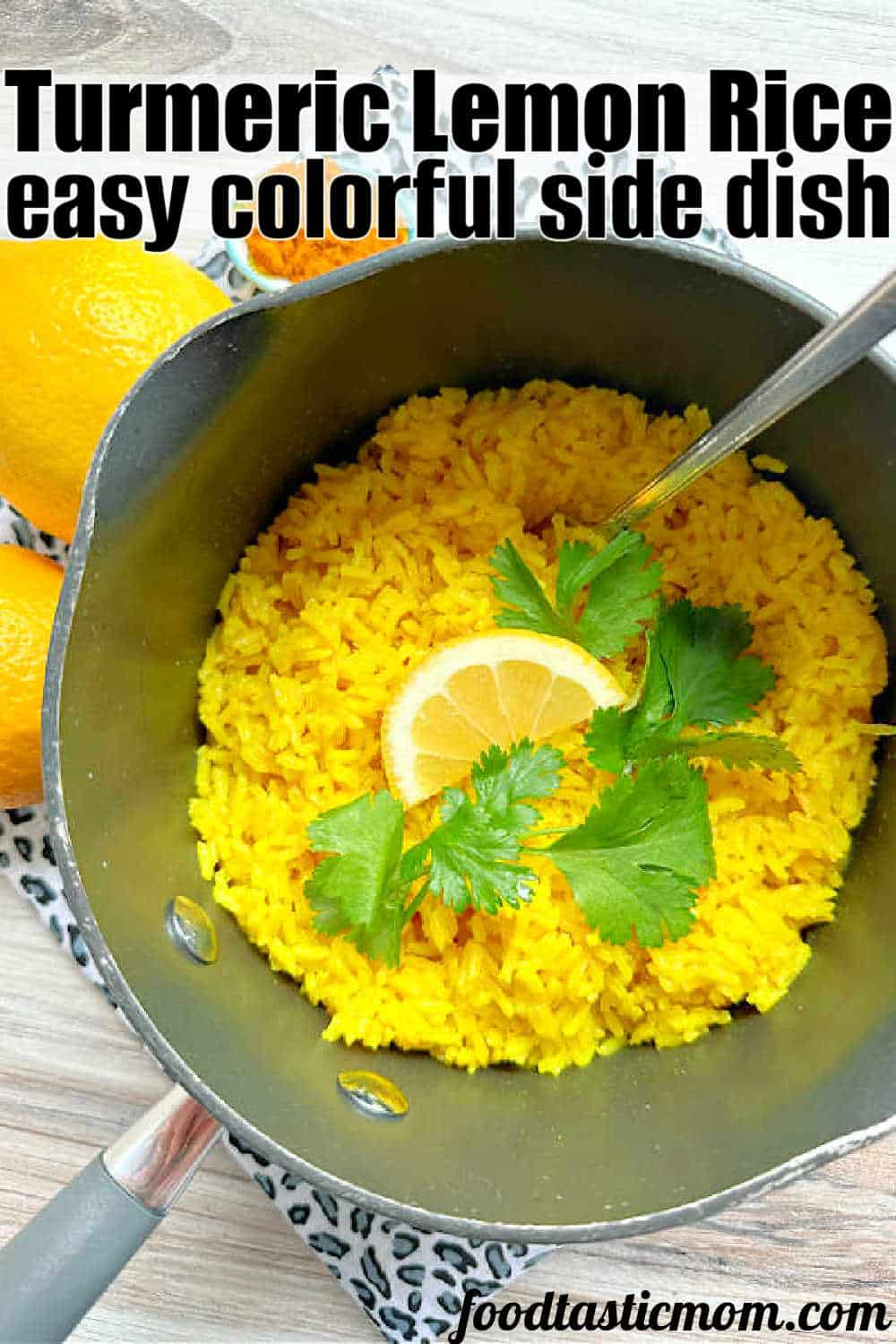 Turmeric Rice is an easy and colorful side dish. The rice is fragrant and delicious with turmeric, garlic, butter and fresh lemon juice. via @foodtasticmom