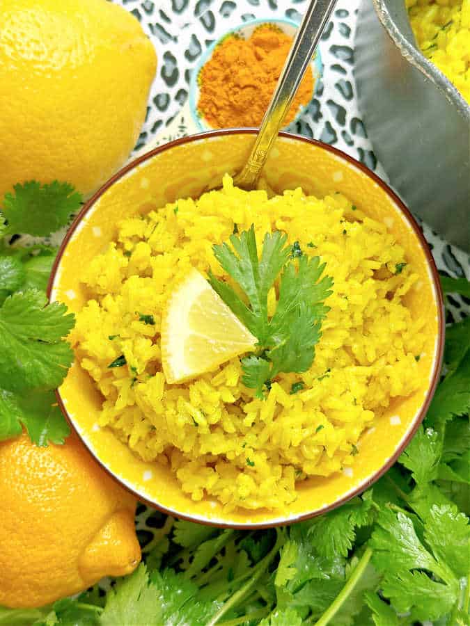 turmeric rice in a bowl