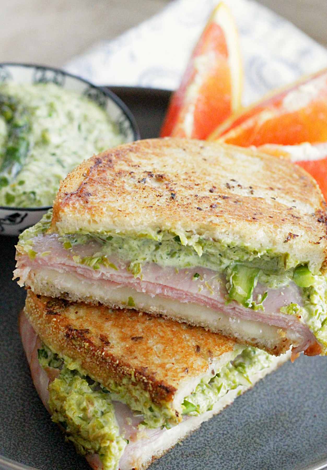 Grilled Ham and Cheese Sandwich with Asparagus Mayonnaise - Foodtastic Mom