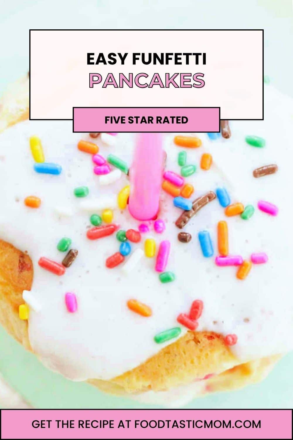 My birthday cake pancakes are also known as funfetti pancakes. Pancake batter plus rainbow sprinkles equals birthday celebration. via @foodtasticmom
