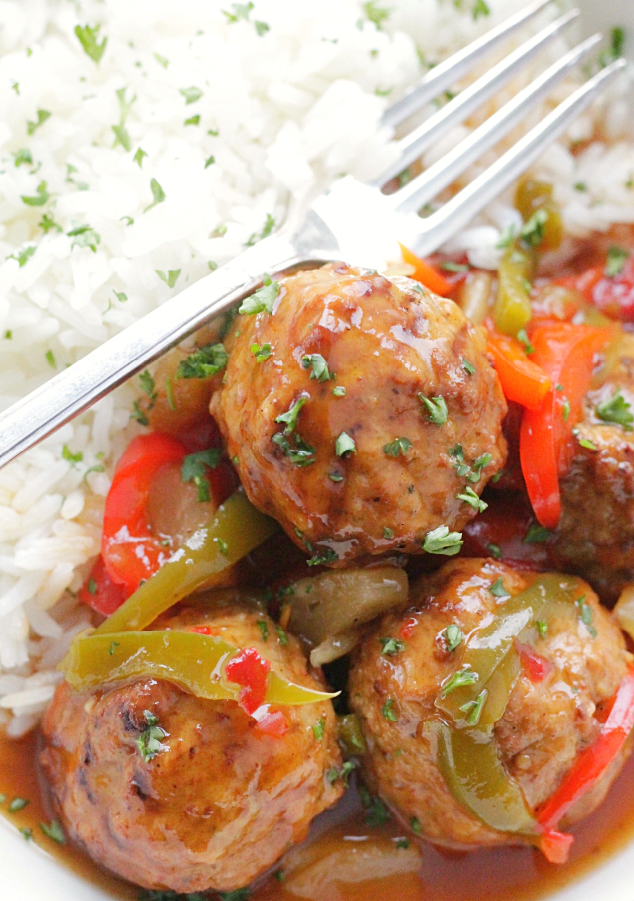 slow cooker sweet and sour meatballs with white rice