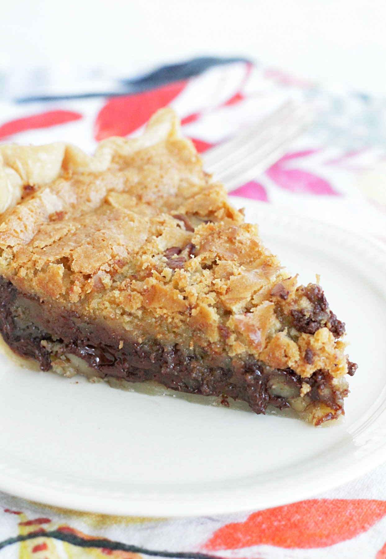 chocolate chip cookie pie slice on a plate