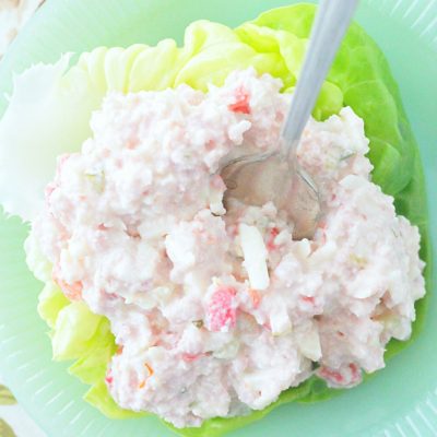 pimento cheese ham salad on a lettuce leaf