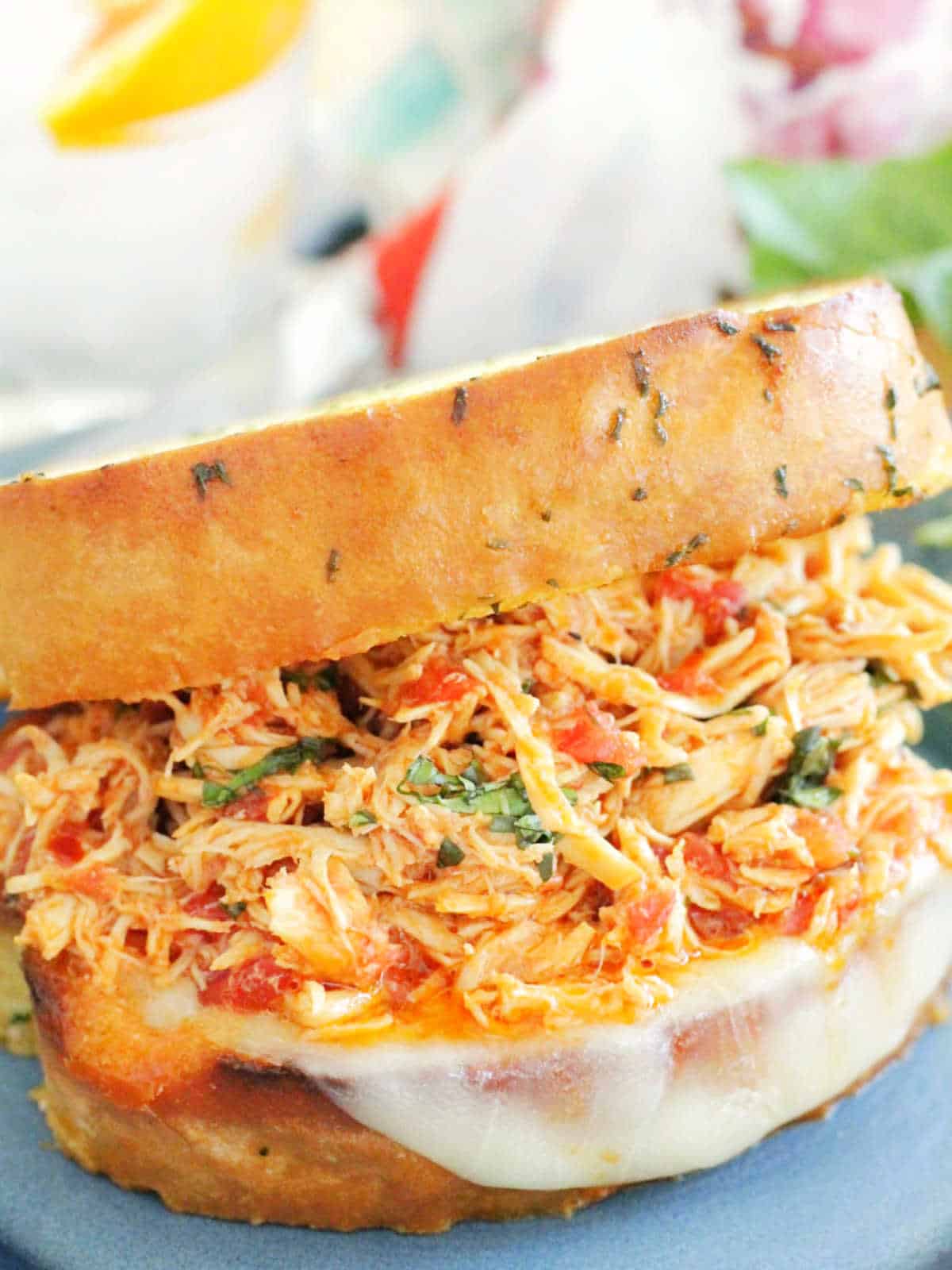 plated italian crockpot chicken sandwich