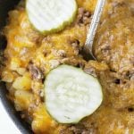 hamburger hashbrown skillet with spoon