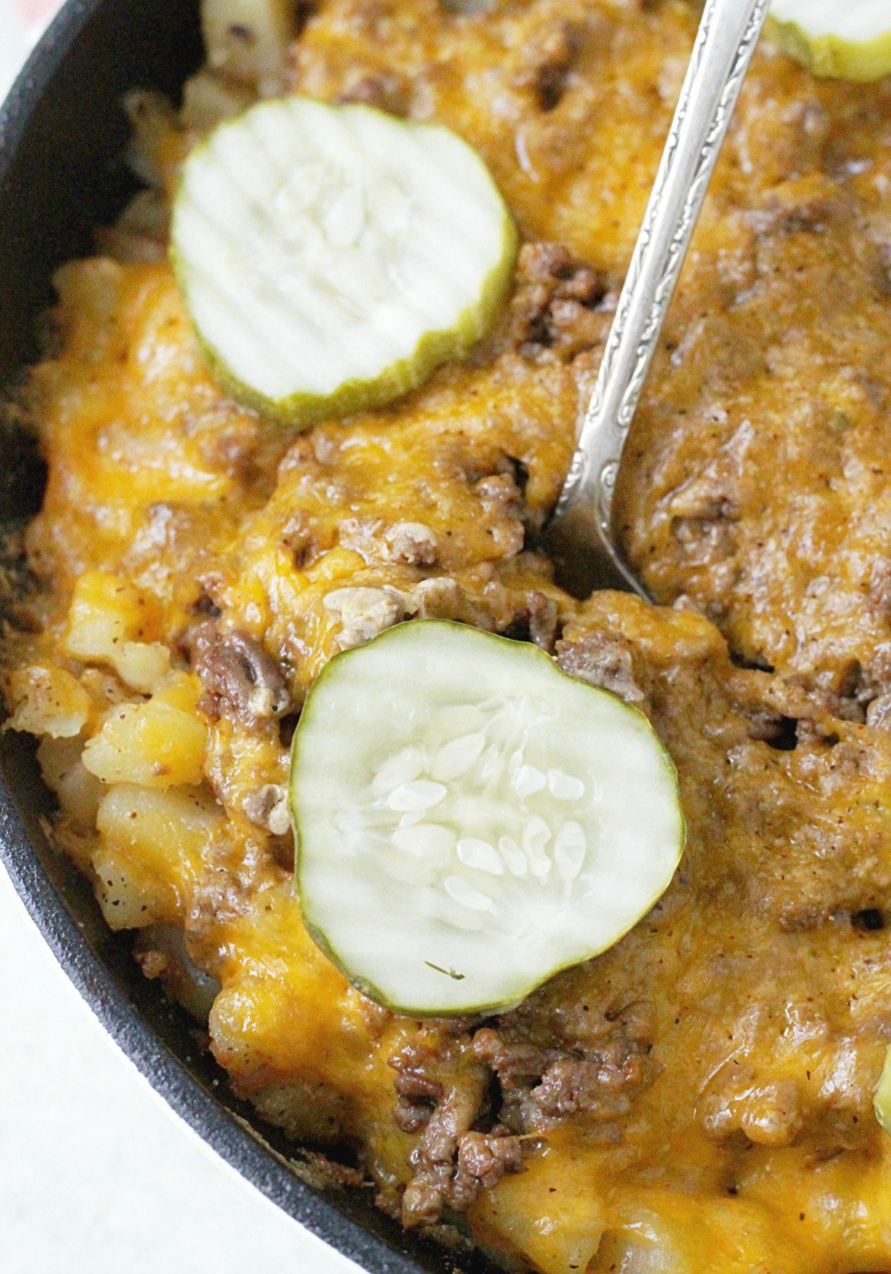 hamburger hashbrown skillet with spoon