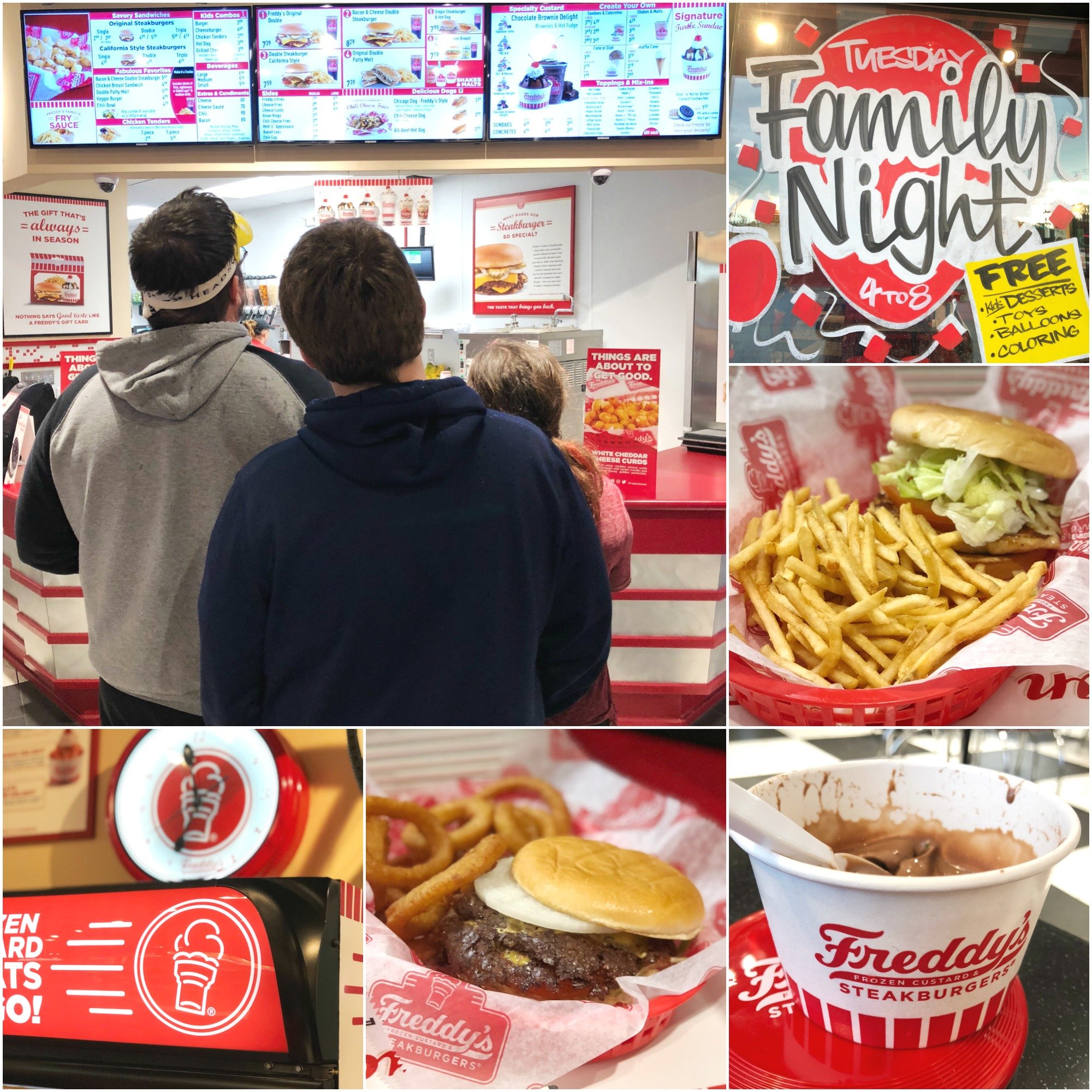 hamburger hashbrown skillet - collage at Freddy's restaurant