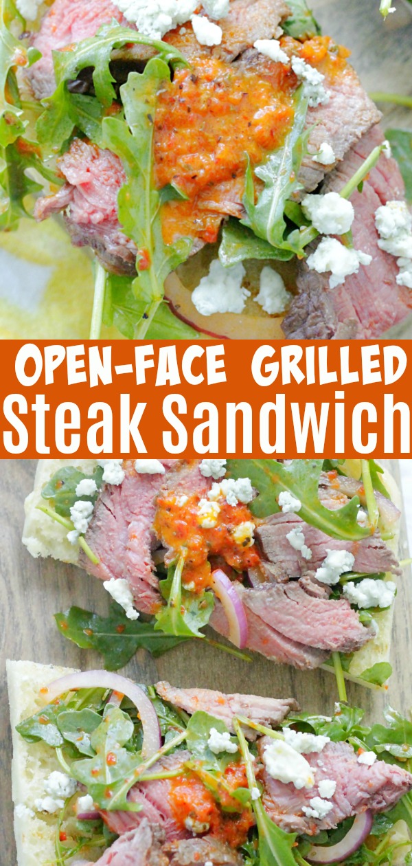 Open Face Grilled Steak Sandwich with Roasted Red Pepper Vinaigrette | Foodtastic Mom #ad #ohiobeef #steak #grillingrecipes #steaksandwich #steakrecipes