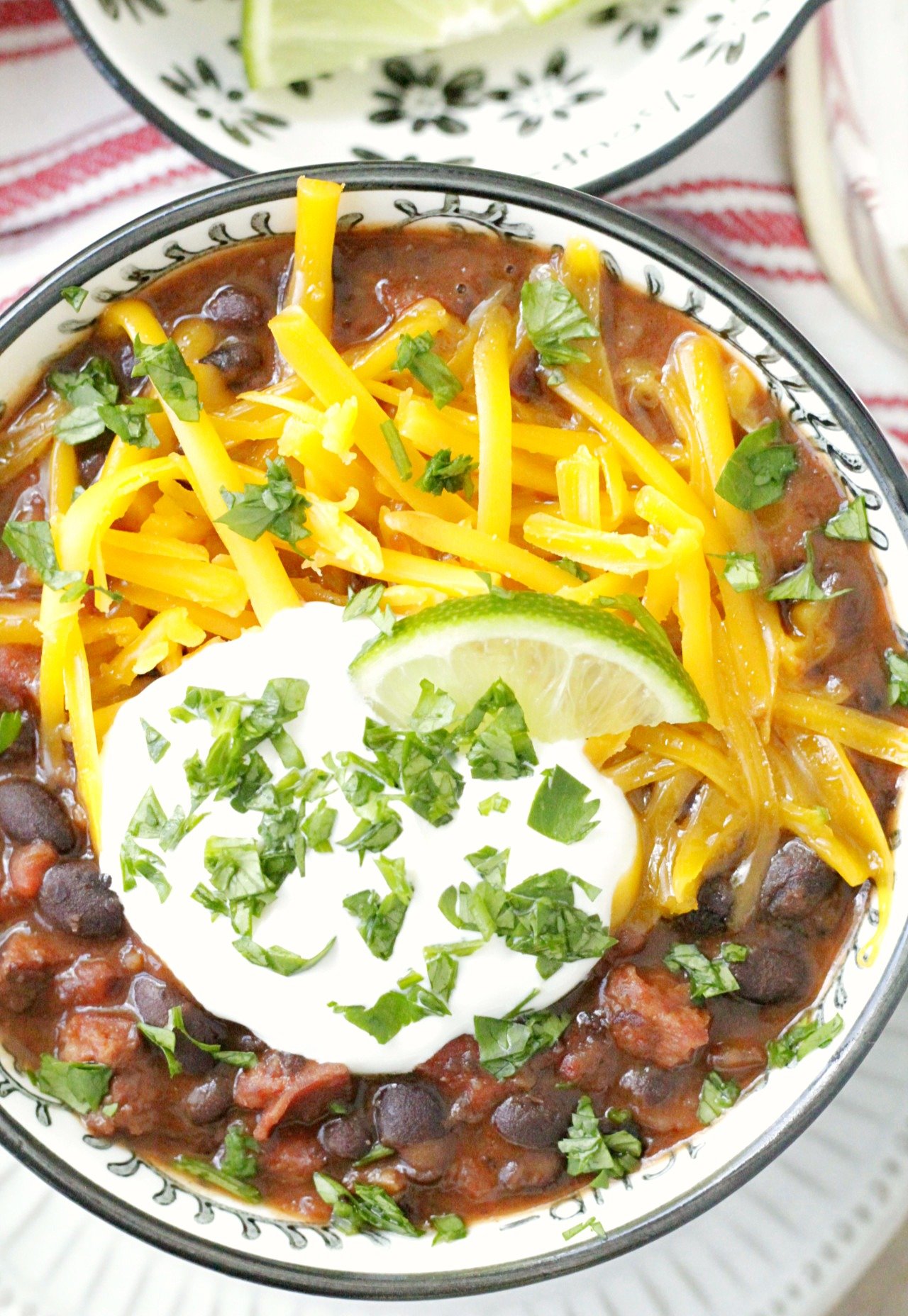 top view of wicked black bean and ghost pepper sausage soup