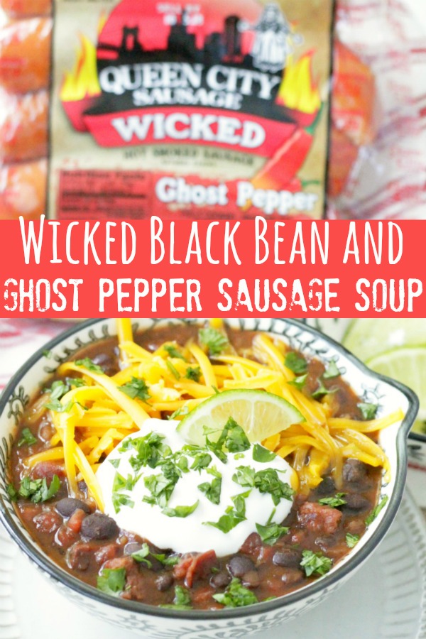 Wicked Black Bean and Ghost Pepper Sausage Soup | Foodtastic Mom #ad #ohpork #queencitysausage #blackbeansoup #soup #sausage #ghostpepper