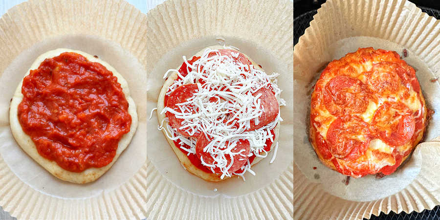 step by step pictures for how to make air fryer pizza