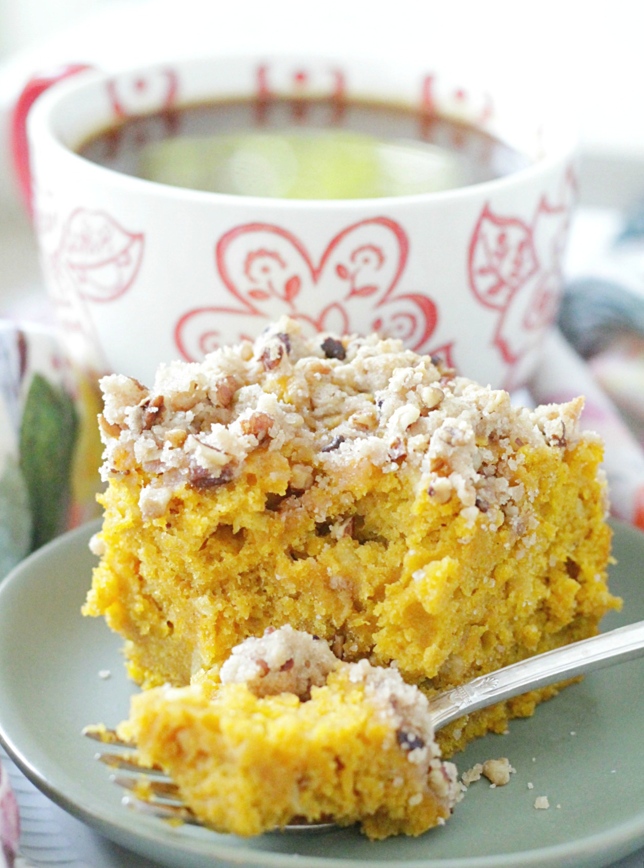 Pumpkin Apple Coffee Cake with Pecan Streusel Topping