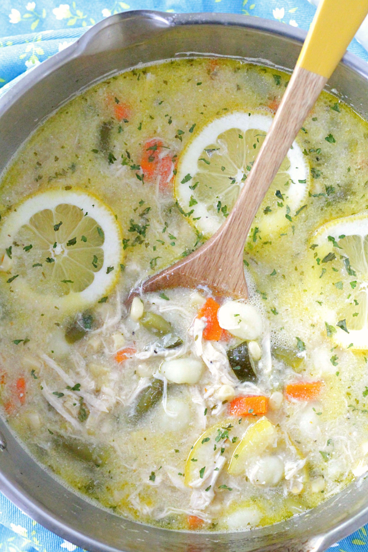 creamy lemon chicken gnocchi soup in pot