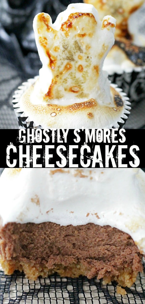Ghostly S'Mores Cheesecakes | Foodtastic Mom #halloween #halloweenrecipes #smores #smorescheesecake #cheesecakerecipes