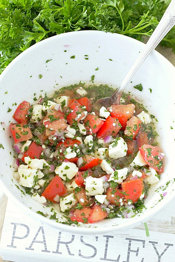 feta cheese and tomato topping for rice bowls