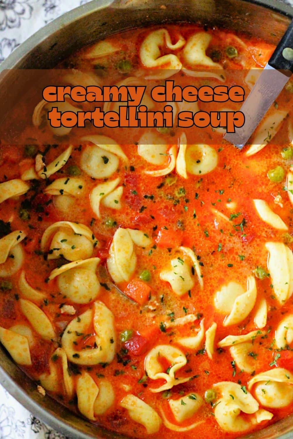 Creamy Cheese Tortellini Soup is filled with vegetables and ground turkey for a hearty and nutritious soup that kids love. via @foodtasticmom
