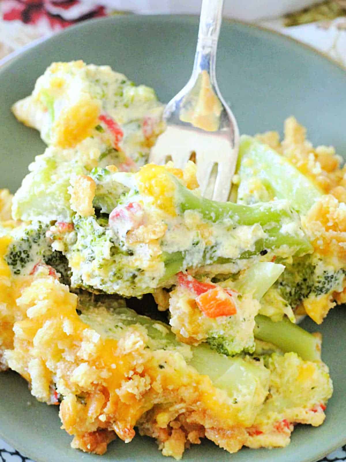 a serving of broccoli casserole on a plate