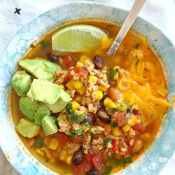 instant pot turkey taco soup in bowl with spoon