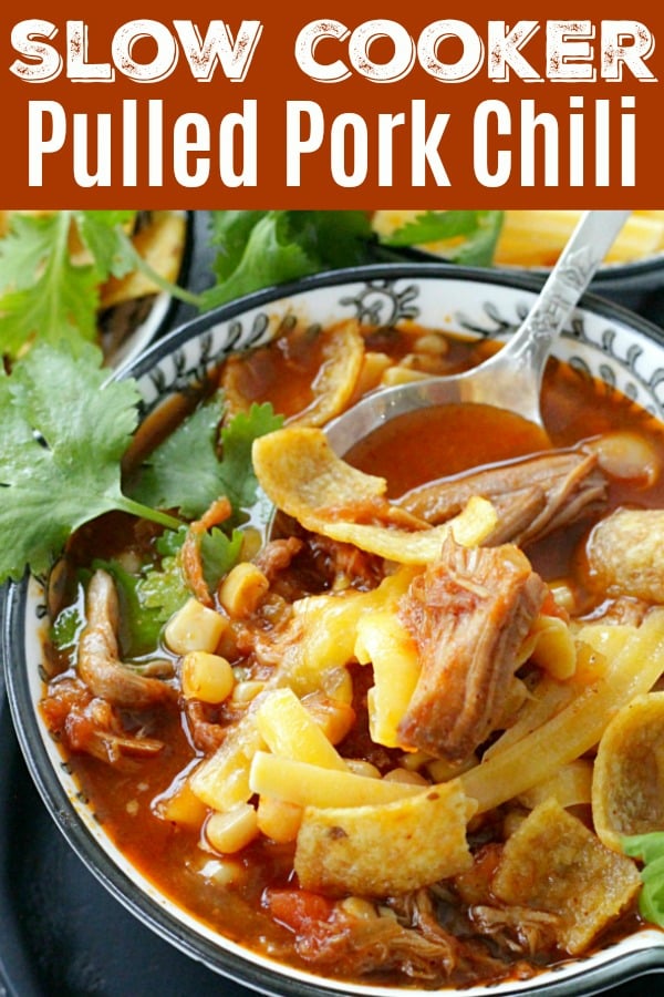 Slow Cooker Pulled Pork Chili | Foodtastic Mom #ad #ohiopork #pulledporkchili #chilirecipes #slowcookerchili #crockpotchili