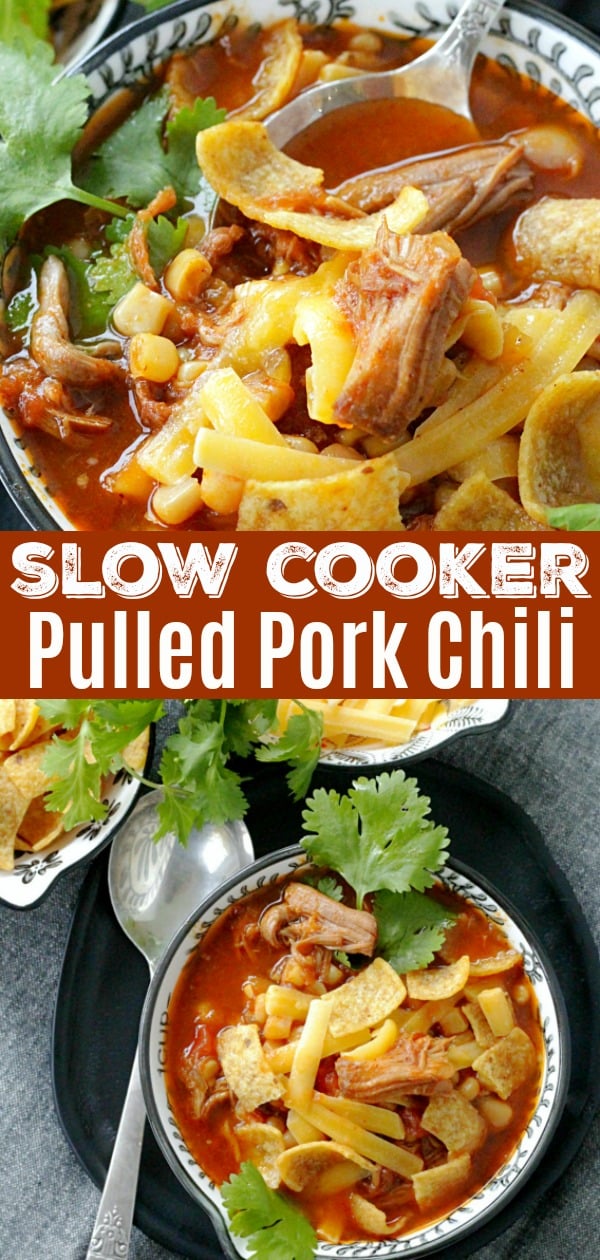 Slow Cooker Pulled Pork Chili | Foodtastic Mom #ad #ohiopork #pulledporkchili #chilirecipes #slowcookerchili #crockpotchili