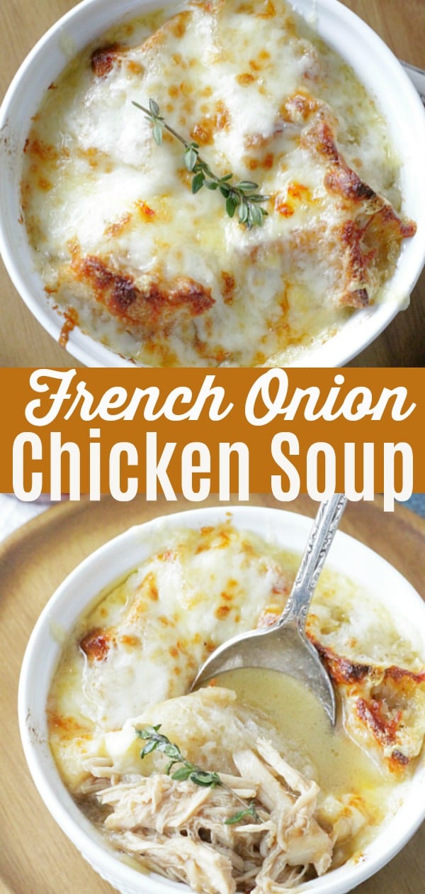 French Onion Chicken Soup | Foodtastic Mom #chickenrecipes #souprecipes #frenchonionsoup #chickensoup via @foodtasticmom