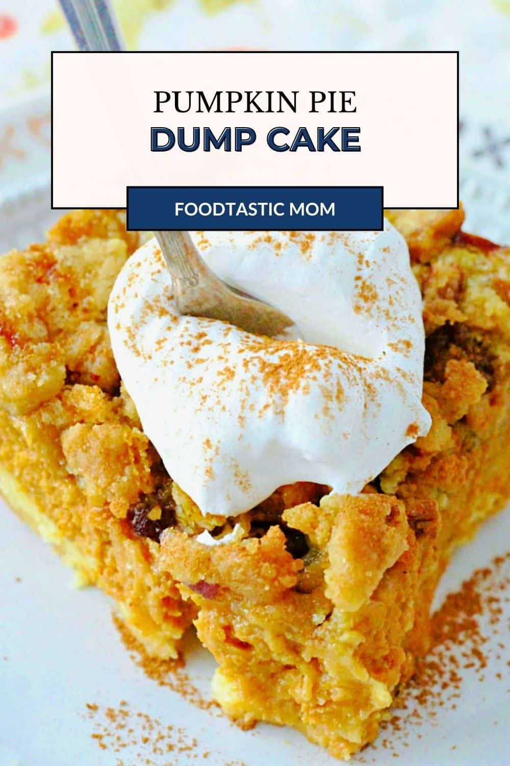 Pumpkin pie dump cake is a layered dessert. Tender yellow cake is topped with pumpkin pie filling and pecan streusel. via @foodtasticmom